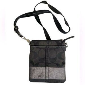 Coach Signature CC Crossbody Shoulder Bag Pocket Metallic Canvas Zip Minimalist